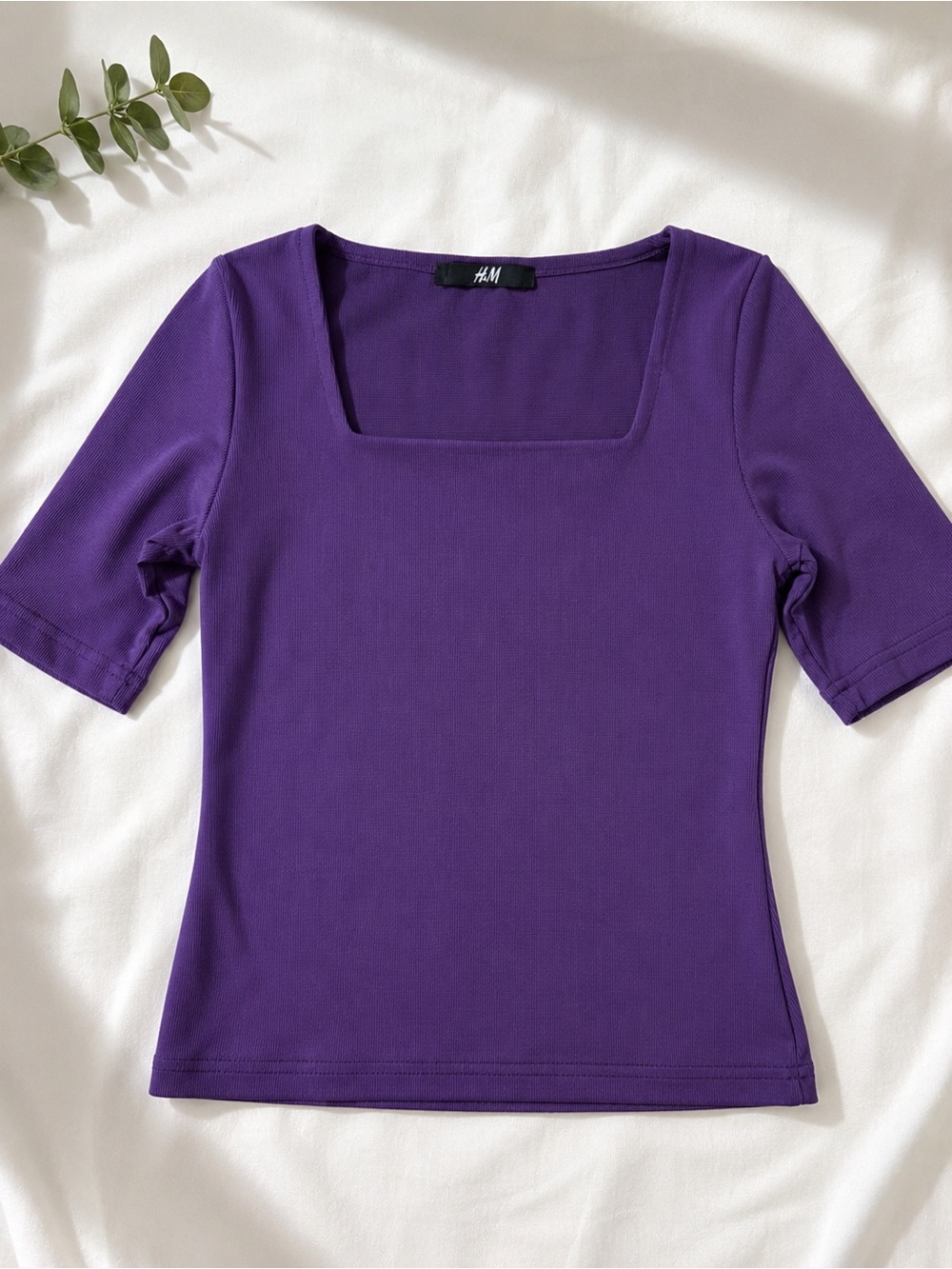 H&M Purple Square-Neck Short Sleeve Tee
